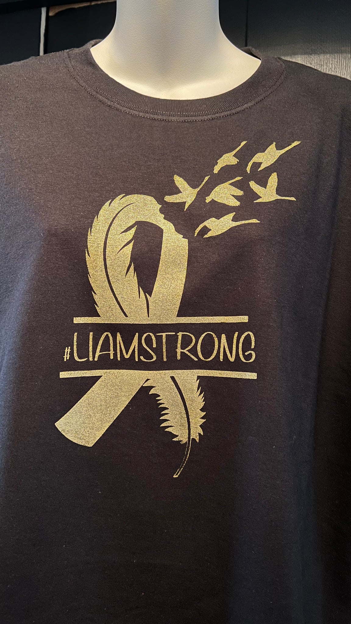 Childhood Cancer awareness gold ribbon Liam Strong