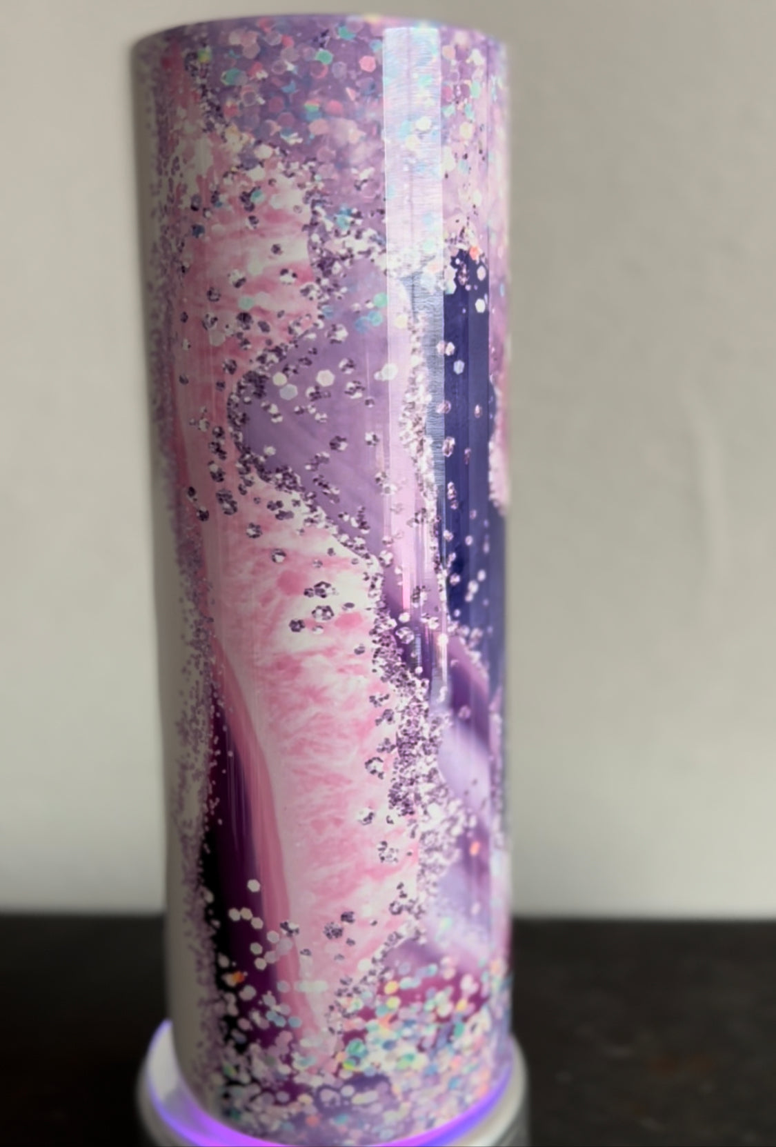 Personalized purple glitter tumbler