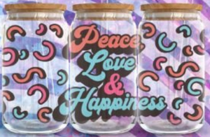 Peace Love & Happiness  - 16 0z glass can